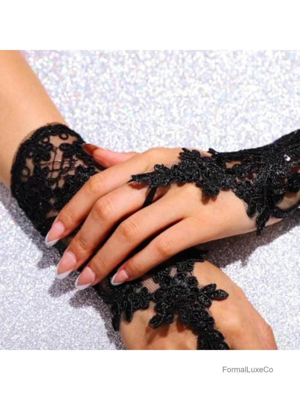 Vintage Lace Fingerless Gloves with Sequins for Wedding, Prom, Halloween